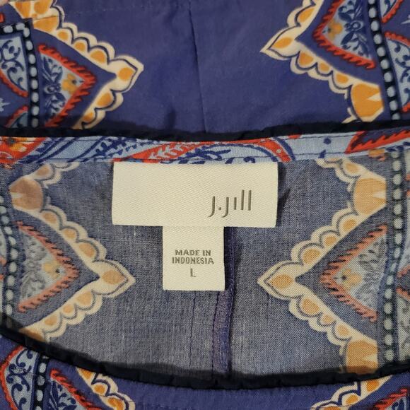 J Jill Paisley Boho Boat Neck Sleeveless Sheath Dress Sz L Majestic Blue Pockets - Picture 7 of 10